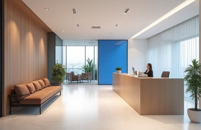 Modern office reception area of Articulare Treinamento in São Paulo